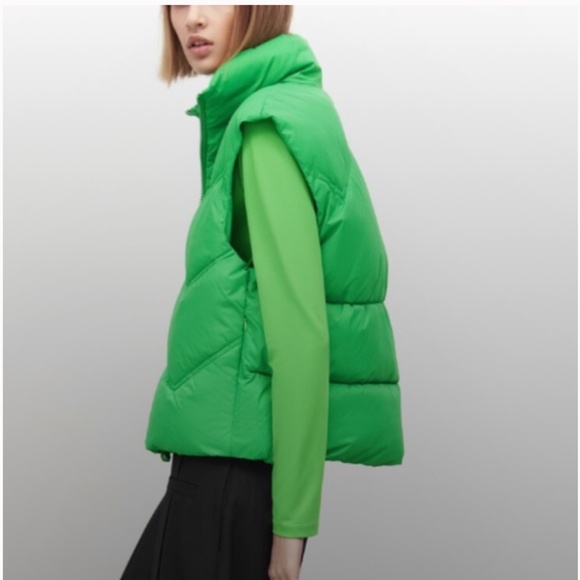 Zara neon green oversized puffer quilted vest NWOT - Picture 1 of 11